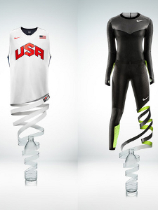 These products, the USA Basketball tank top and Nike Pro TurboSpeed track suit, are made from recycled plastic bottles.