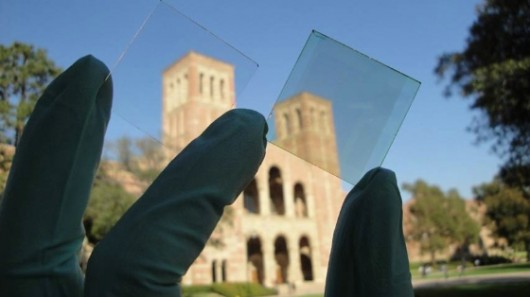 The photoactive plastic panel is 70 percent transparent to visible light